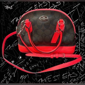 Coach Red and Brown Crossbody Bag with Structured Design